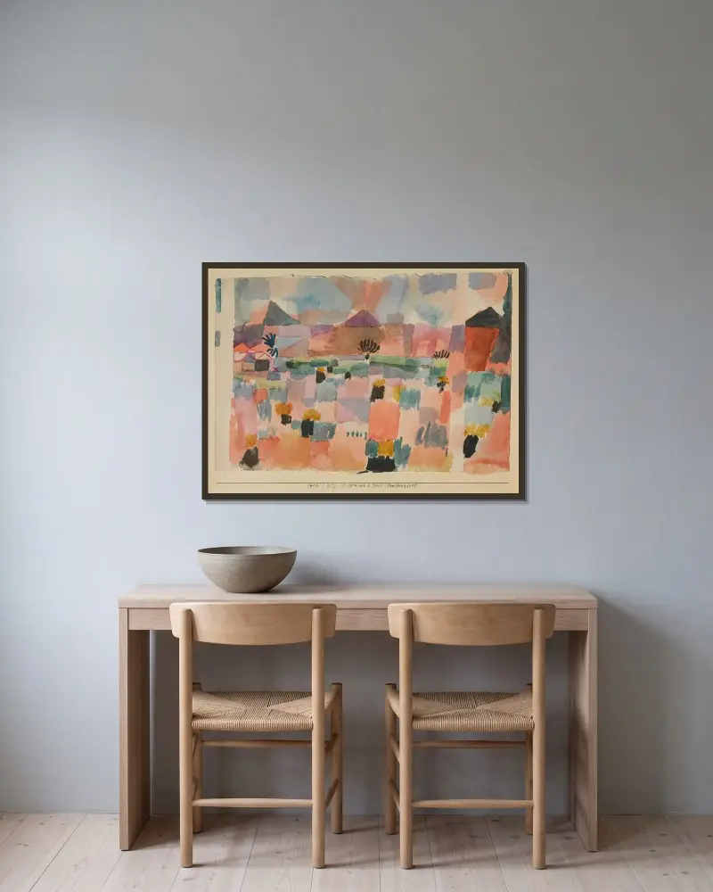 St. Germain bei Tunis (landeinwärts) von Paul Klee gerahmt an einer Wand