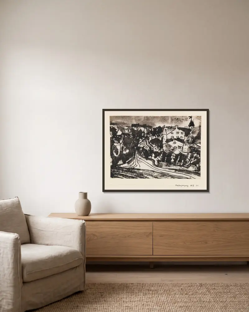Straßenverzweigung (bei aufgeweichtem Boden) von Paul Klee gerahmt an einer Wand