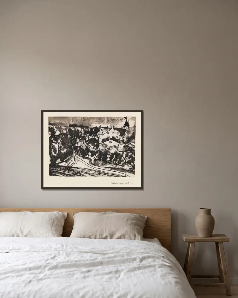 Straßenverzweigung (bei aufgeweichtem Boden) von Paul Klee gerahmt an einer Wand