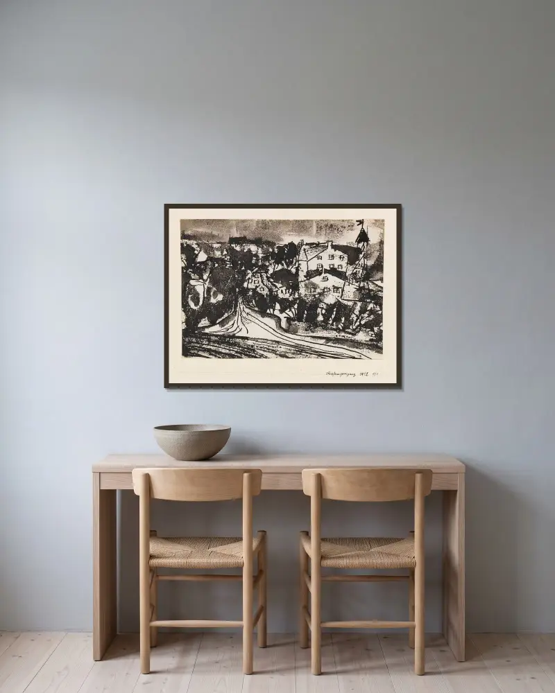 Straßenverzweigung (bei aufgeweichtem Boden) von Paul Klee gerahmt an einer Wand
