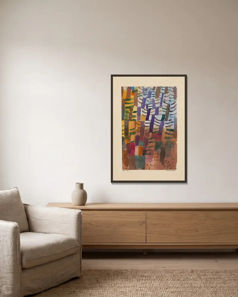 Tannenwald von Paul Klee gerahmt an einer Wand