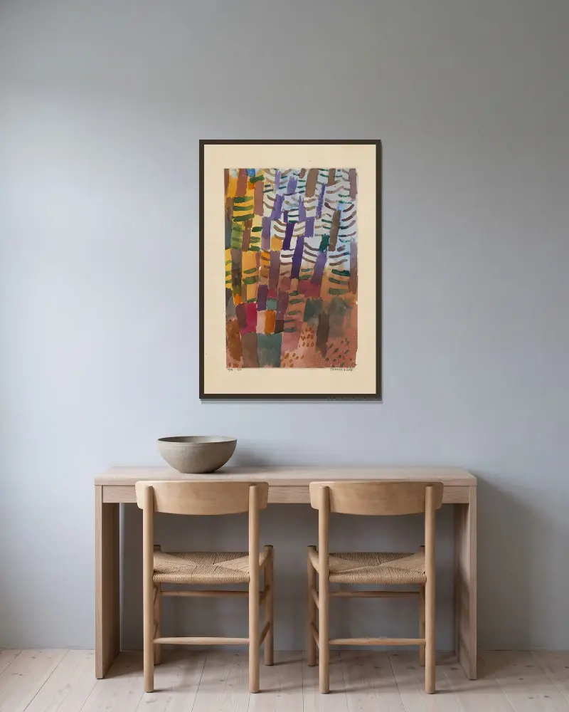 Tannenwald von Paul Klee gerahmt an einer Wand