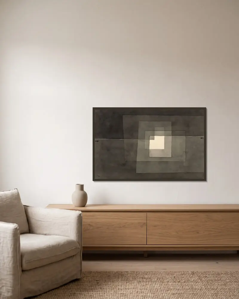 Zwei Wege von Paul Klee gerahmt an einer Wand