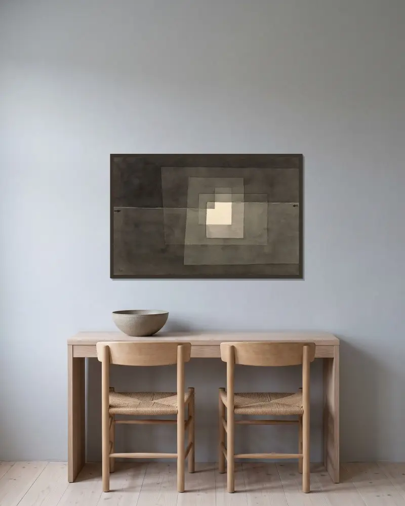 Zwei Wege von Paul Klee gerahmt an einer Wand