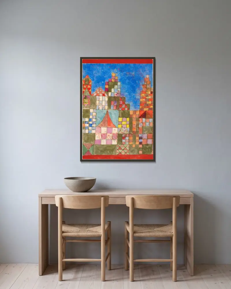 Westöstliche Bauten von Paul Klee gerahmt an einer Wand