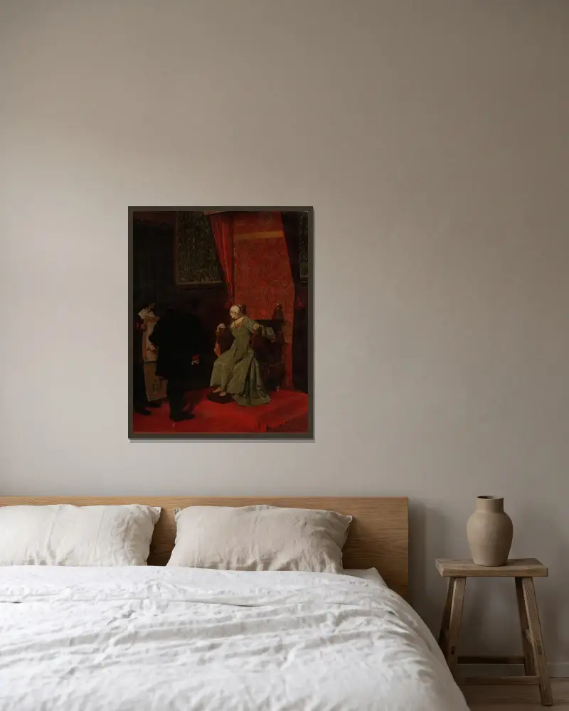 Columbus inför Isabella av Jean-Paul Laurens inramad på en vägg