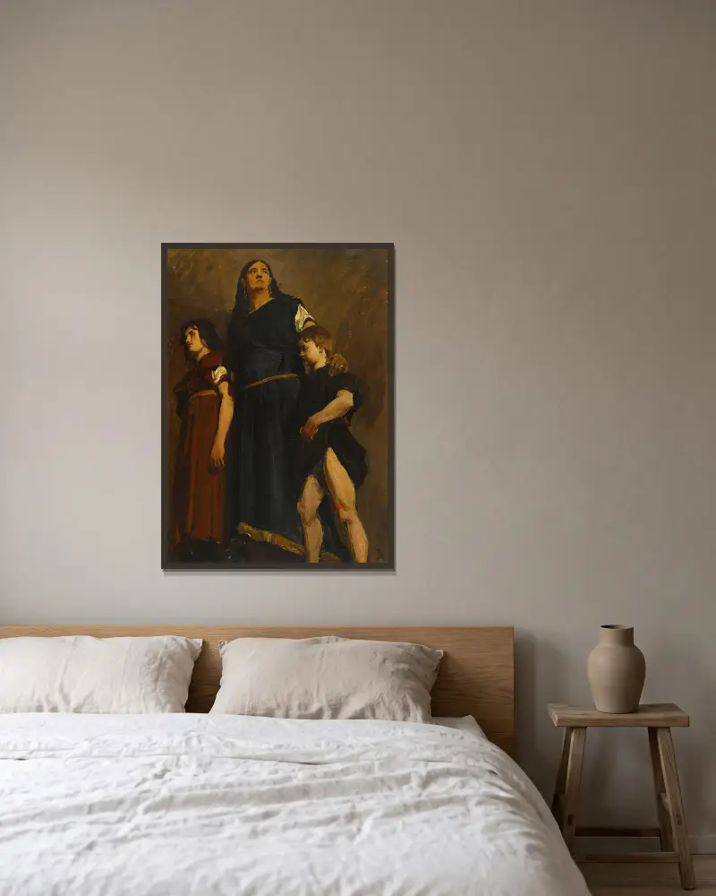 Femme mérovingienne et deux enfants av Jean-Paul Laurens inramad på en vägg