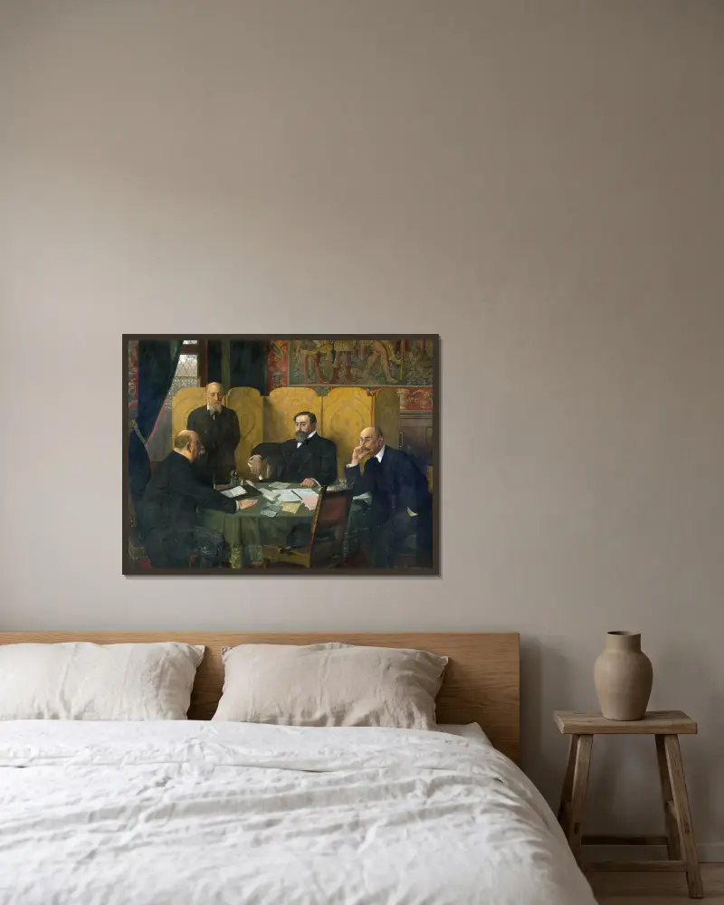 Der Sicherheitsausschuss der Stadt Paris und des Départements Seine während des Krieges 1914–1918 von Jean-Paul Laurens gerahmt an einer Wand