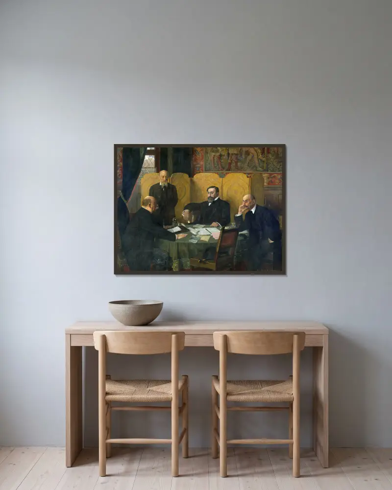 Der Sicherheitsausschuss der Stadt Paris und des Départements Seine während des Krieges 1914–1918 von Jean-Paul Laurens gerahmt an einer Wand