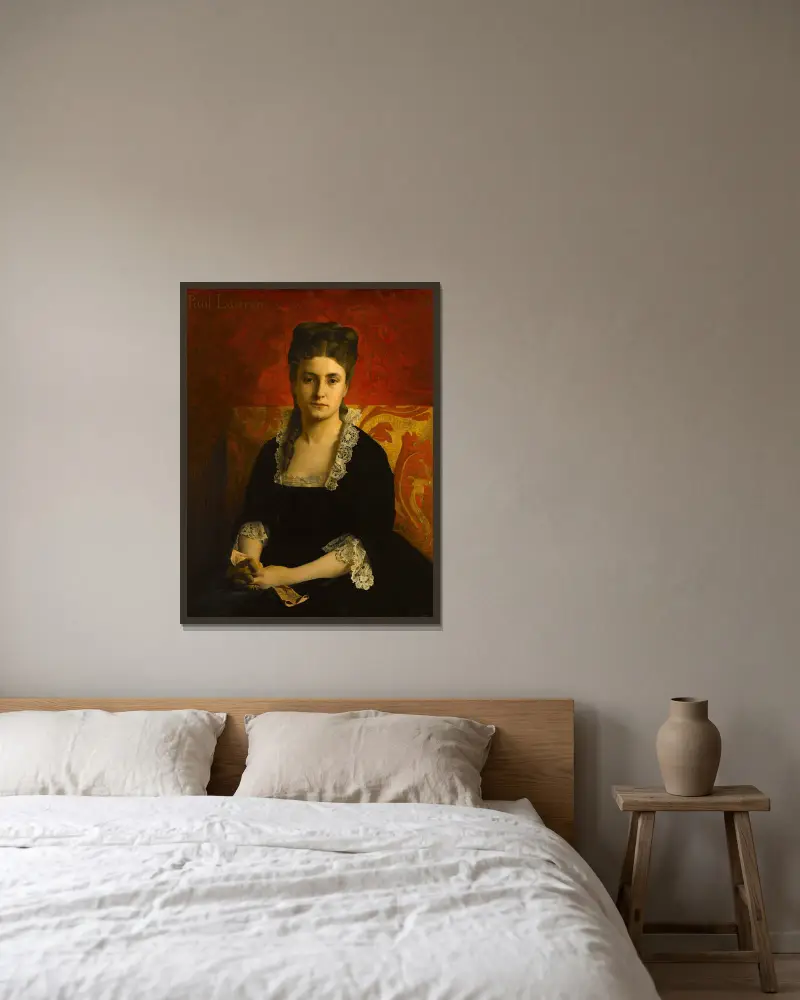 Portrait de femme en robe noire tenant un gant av Jean-Paul Laurens inramad på en vägg