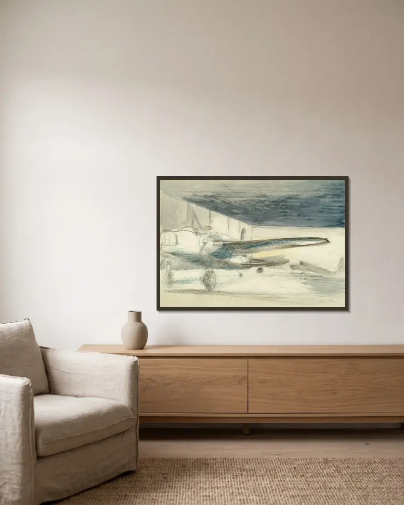Bomber Lair von Paul Nash gerahmt an einer Wand