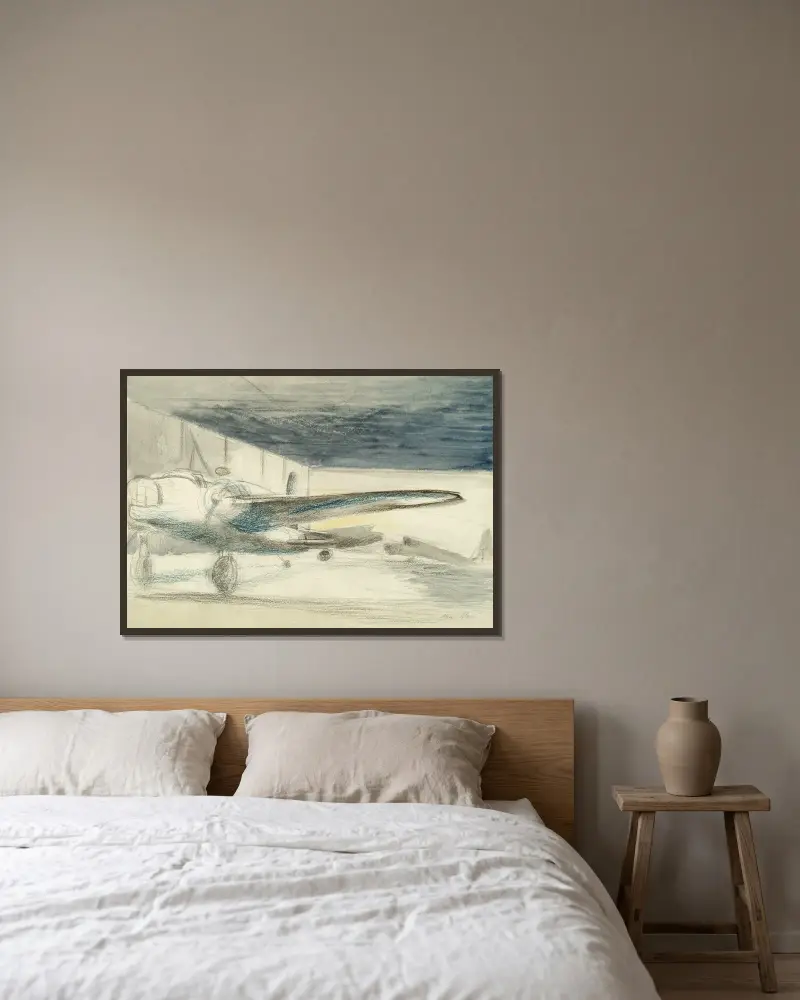Bomber Lair von Paul Nash gerahmt an einer Wand