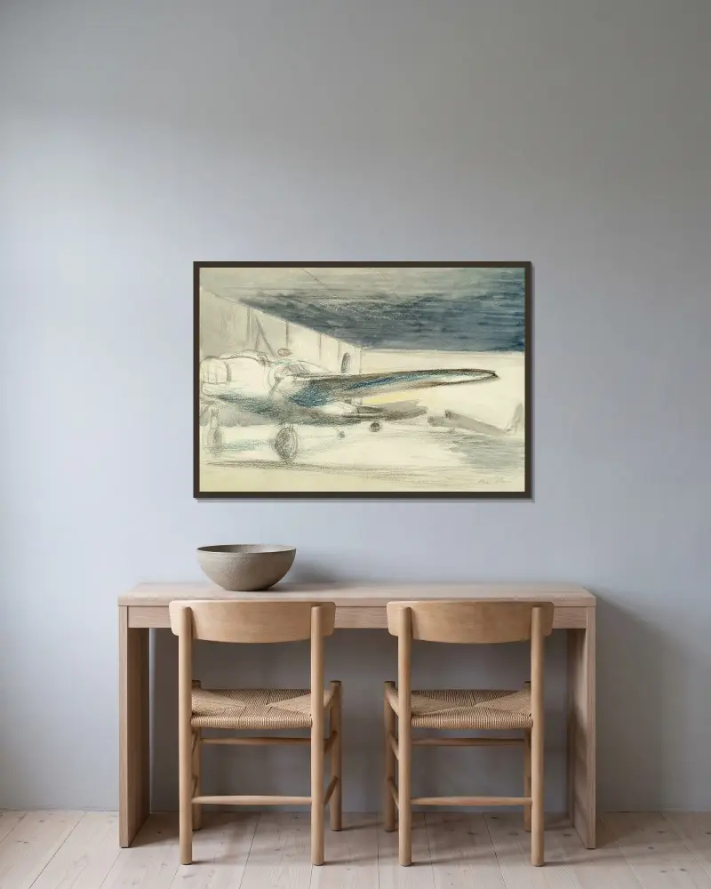 Bomber Lair von Paul Nash gerahmt an einer Wand