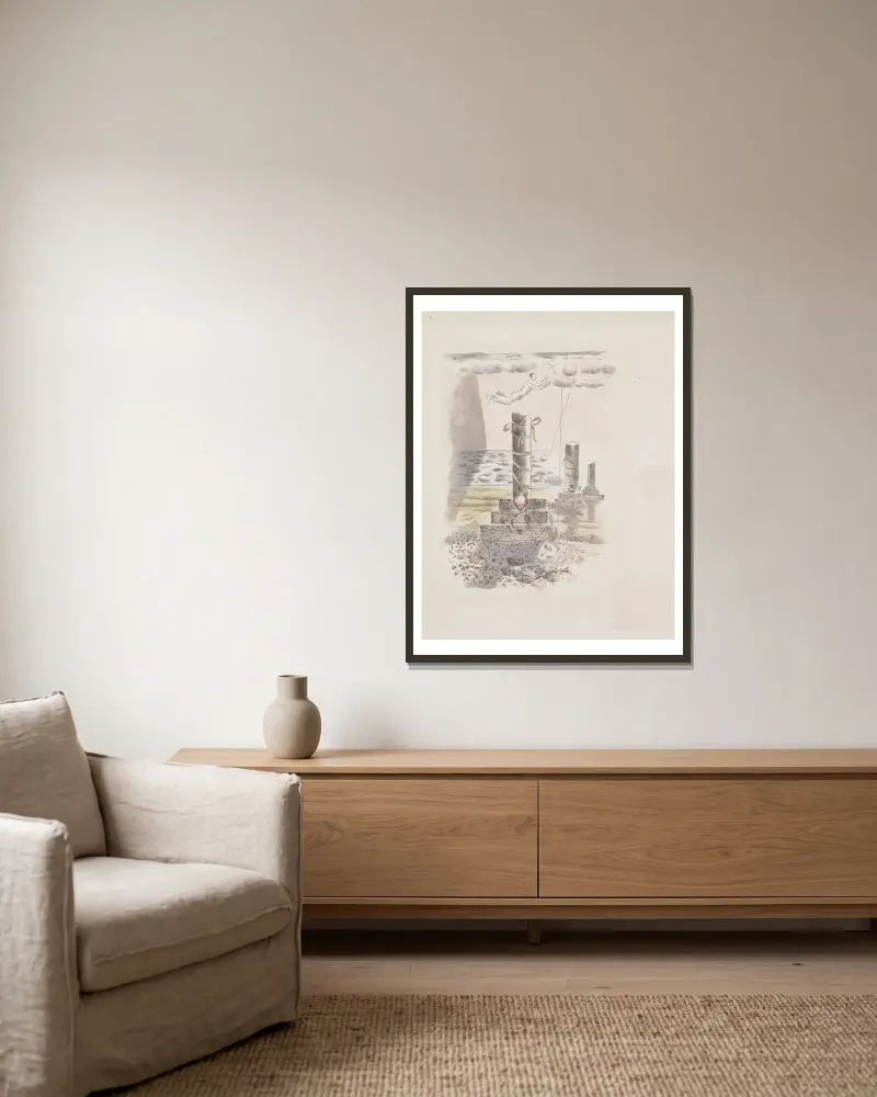 Design for Urne Buriall – Sorrow av Paul Nash inramad på en vägg
