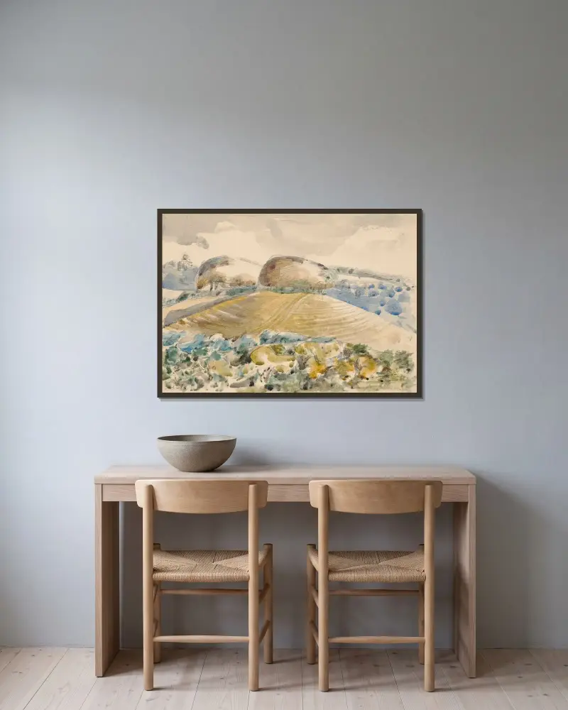 Krajobraz Wittenham Clumps, Paul Nash w ramie na ścianie