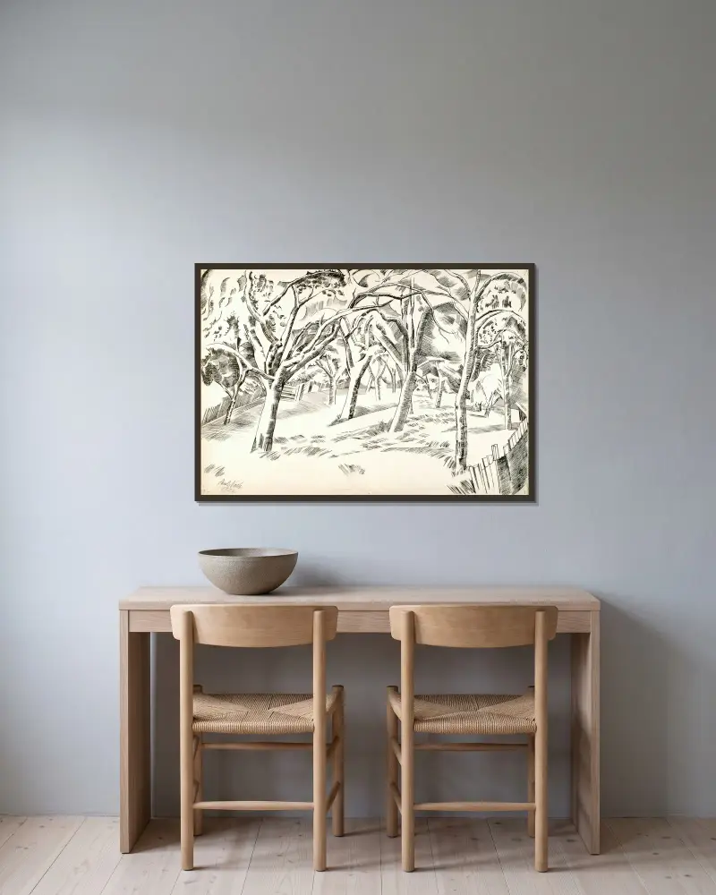 Der Obstgarten von Paul Nash gerahmt an einer Wand