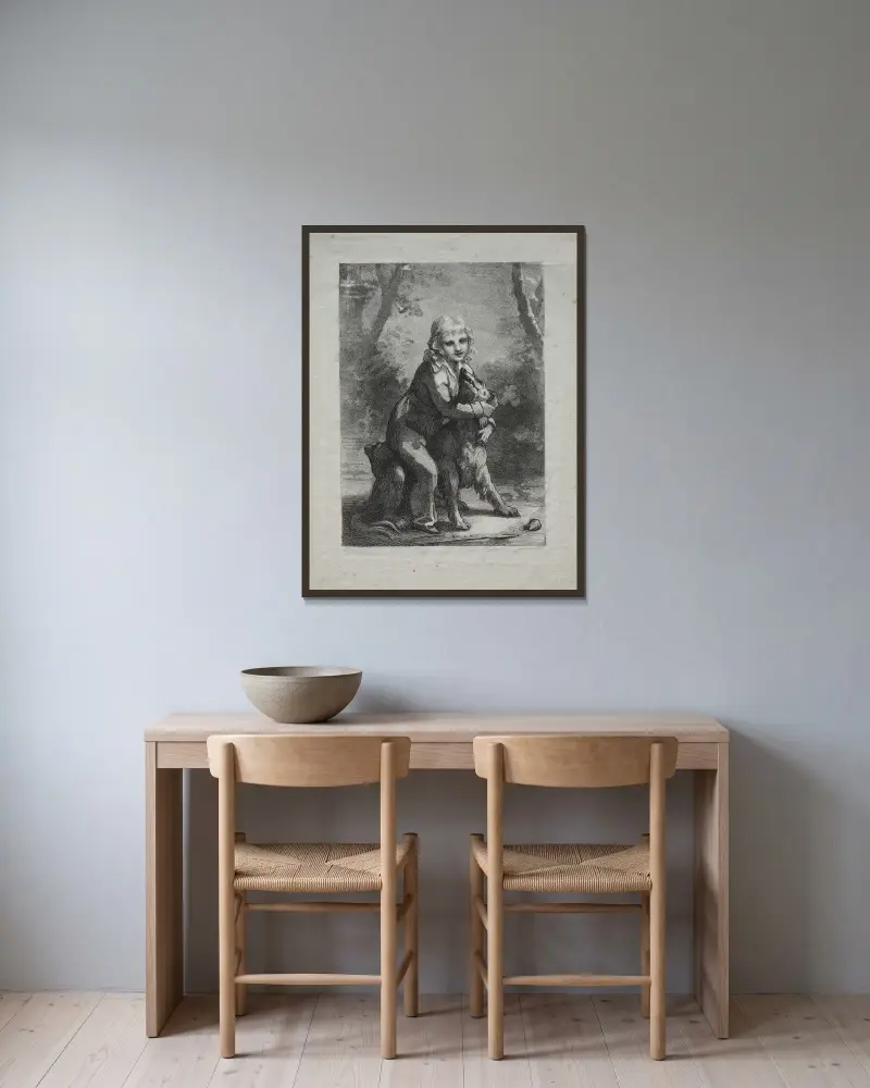 Chlapec se psem, Pierre-Paul Prud'hon v rámu na stěně