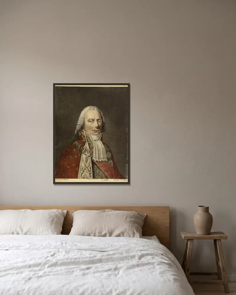 Charles-Maurice de Talleyrand-Périgord, prince de Bénévent, en costume de vice-grand électeur av Pierre-Paul Prud'hon inramad på en vägg