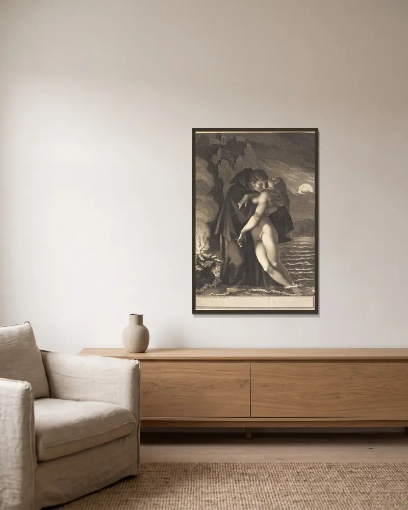 Phrosine und Mélidore von Pierre-Paul Prud'hon gerahmt an einer Wand