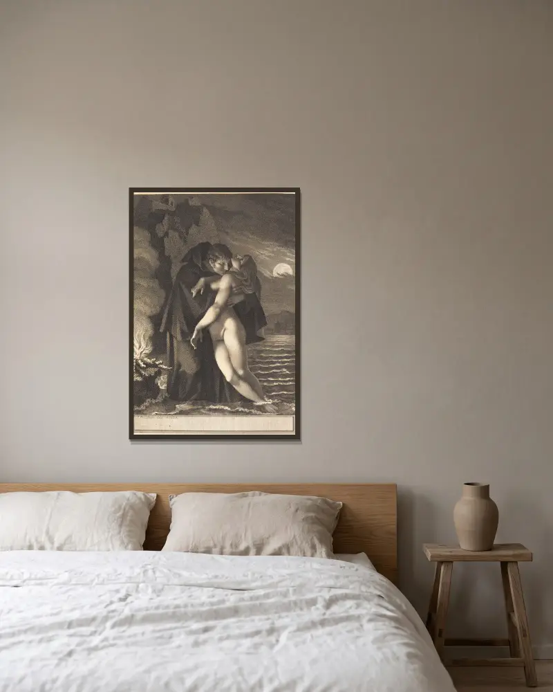 Phrosine und Mélidore von Pierre-Paul Prud'hon gerahmt an einer Wand