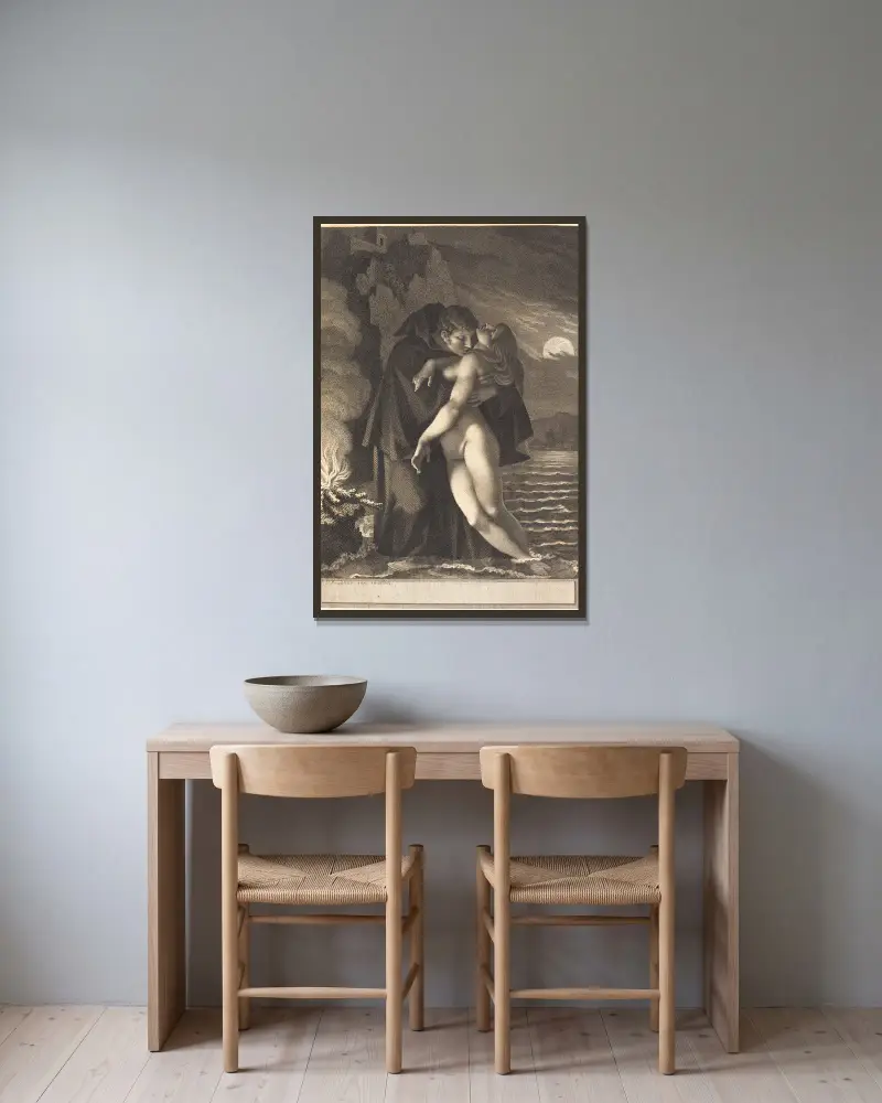 Phrosine und Mélidore von Pierre-Paul Prud'hon gerahmt an einer Wand