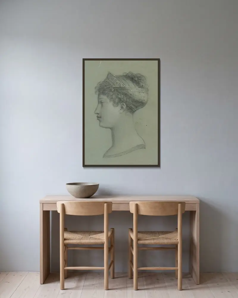 Profil de Marie-Louise av Pierre-Paul Prud'hon inramad på en vägg