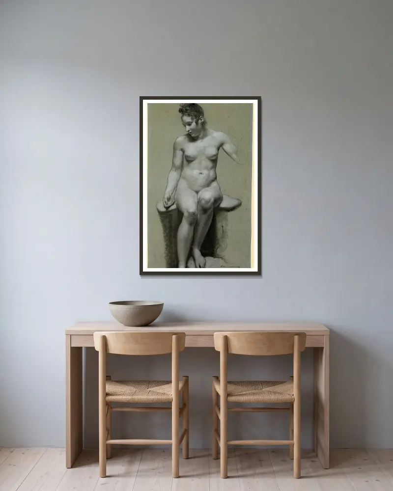 Seated Female Nude, 1778 av Pierre-Paul Prud'hon inramad på en vägg