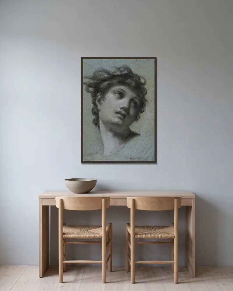 Tête de femme av Pierre-Paul Prud'hon inramad på en vägg