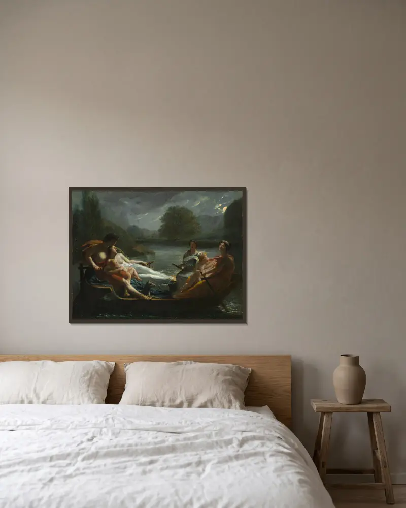 The Dream of Happiness av Pierre-Paul Prud'hon inramad på en vägg