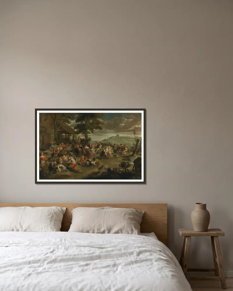 Ein Dorffest von Follower of Peter Paul Rubens gerahmt an einer Wand