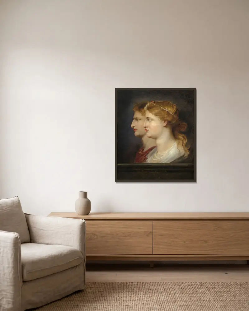 Agrippina and Germanicus av Peter Paul Rubens inramad på en vägg