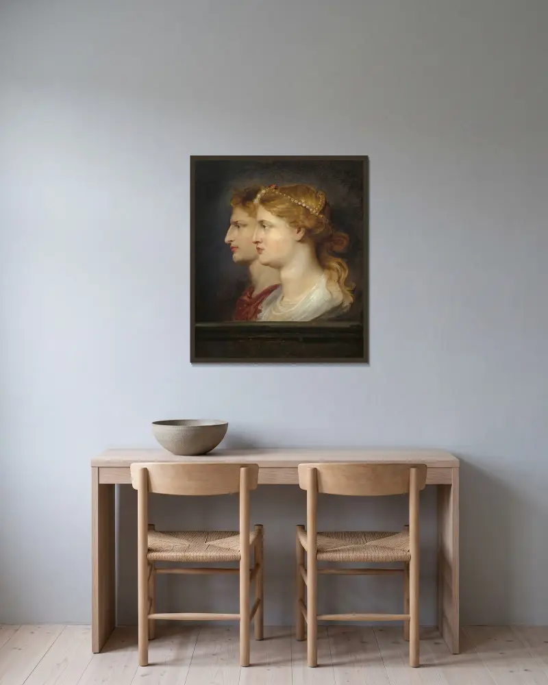 Agrippina and Germanicus av Peter Paul Rubens inramad på en vägg