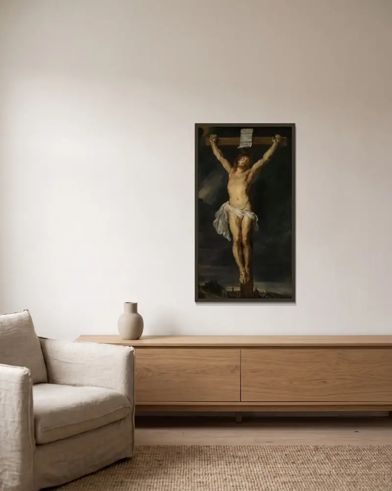 Christ on the Cross – nr 1 av Peter Paul Rubens inramad på en vägg