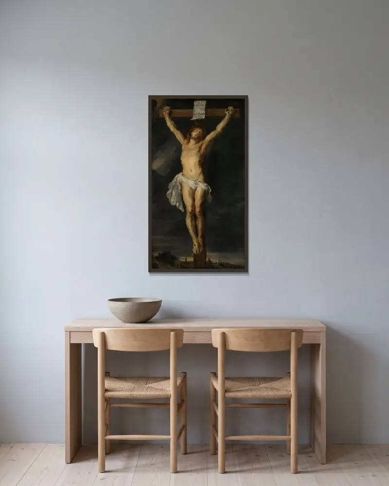 Christ on the Cross – nr 1 av Peter Paul Rubens inramad på en vägg