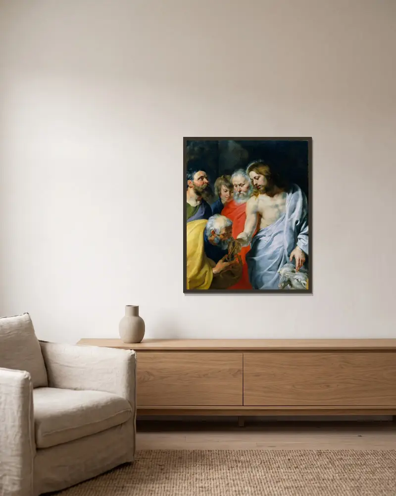 Christi Auftrag an Petrus von Peter Paul Rubens gerahmt an einer Wand