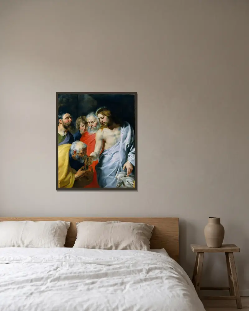 Christi Auftrag an Petrus von Peter Paul Rubens gerahmt an einer Wand