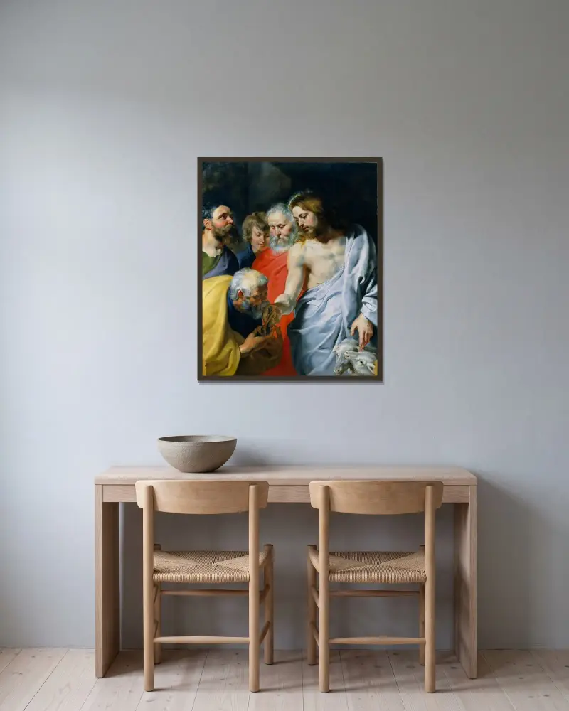 Christi Auftrag an Petrus von Peter Paul Rubens gerahmt an einer Wand