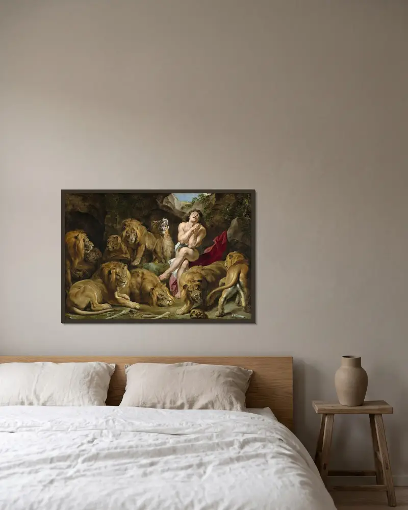 Daniel in the Lions’ Den av Peter Paul Rubens inramad på en vägg