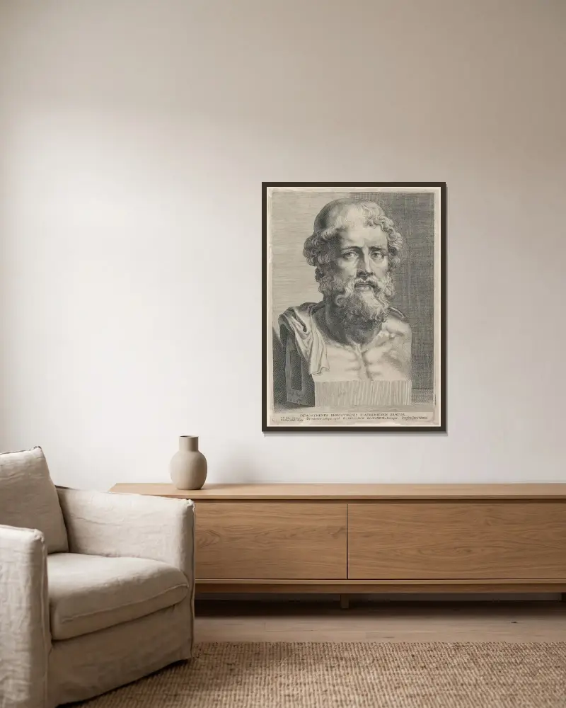 Demosthenes von Peter Paul Rubens gerahmt an einer Wand