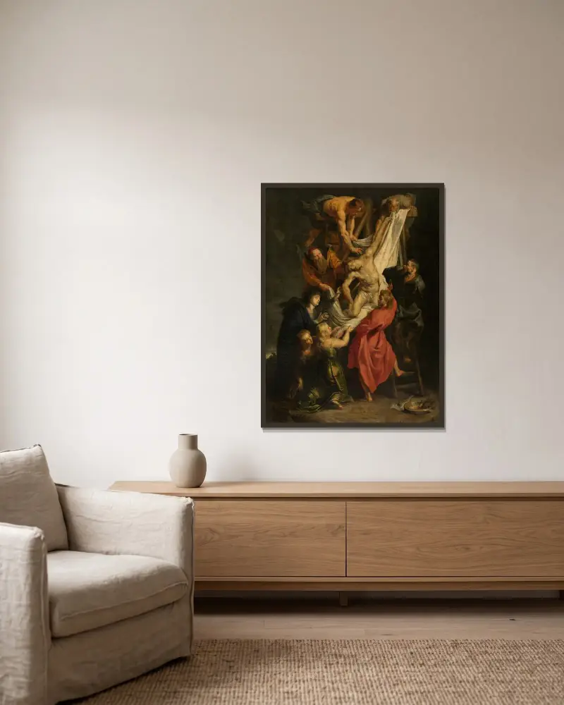 Kreuzabnahme von Peter Paul Rubens gerahmt an einer Wand