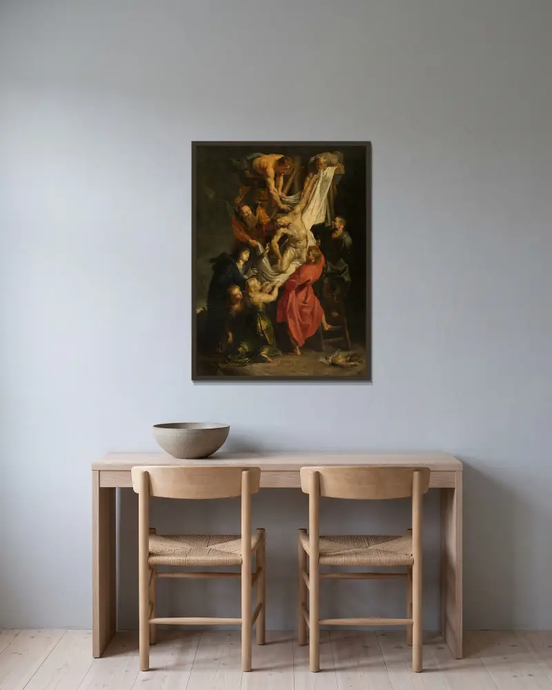 Kreuzabnahme von Peter Paul Rubens gerahmt an einer Wand