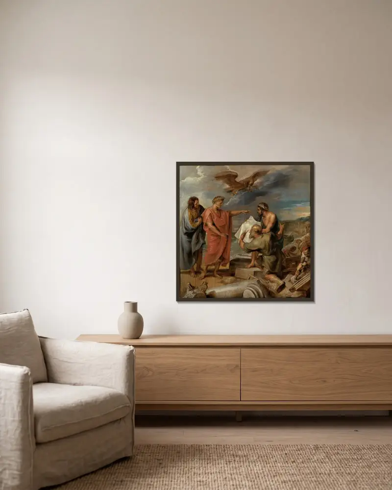 Die Gründung Konstantinopels av Peter Paul Rubens inramad på en vägg