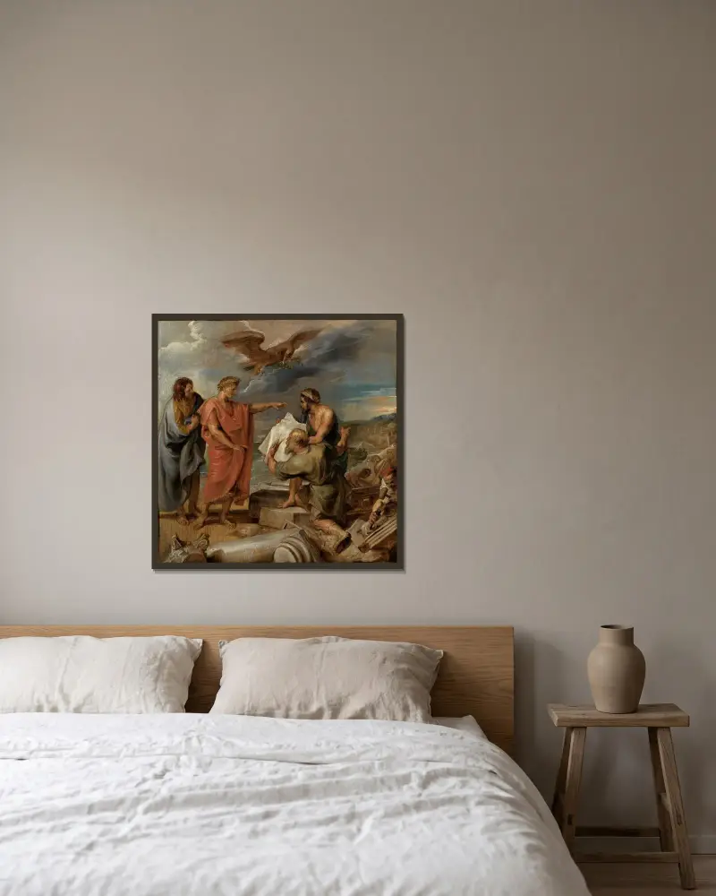 Die Gründung Konstantinopels av Peter Paul Rubens inramad på en vägg