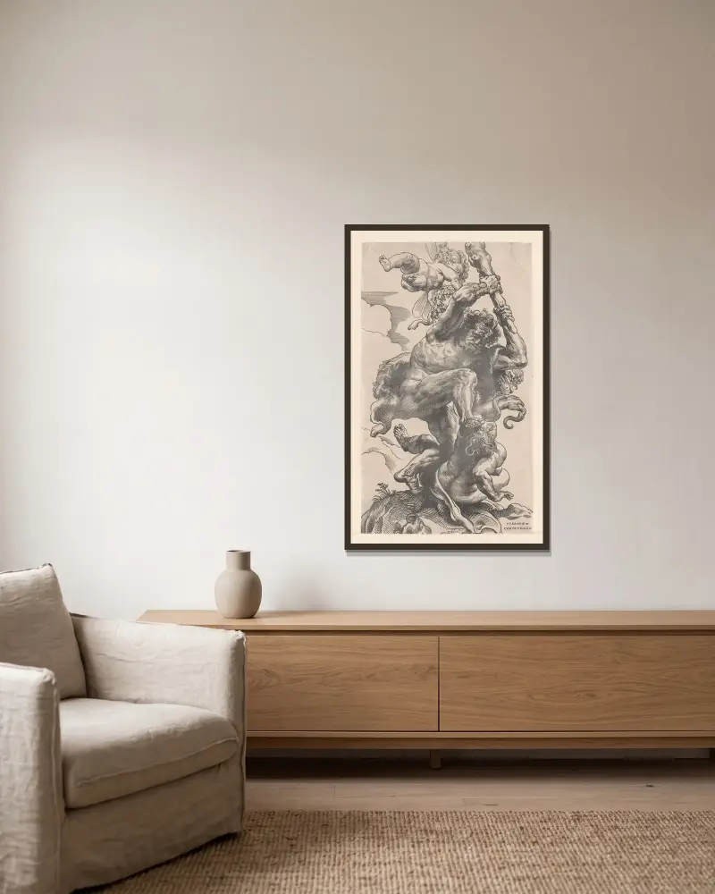 Herkules přemáhá Závist, Peter Paul Rubens v rámu na stěně