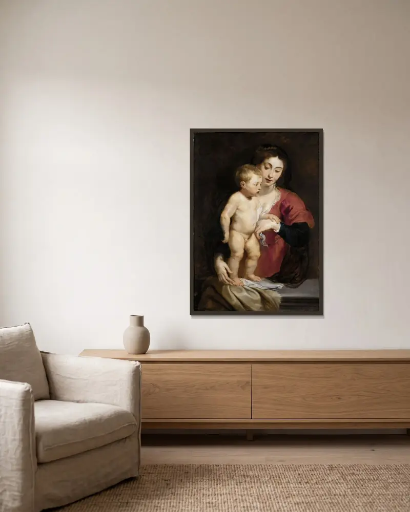 Madonna and Child av Peter Paul Rubens inramad på en vägg