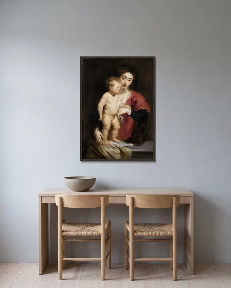 Madonna and Child av Peter Paul Rubens inramad på en vägg