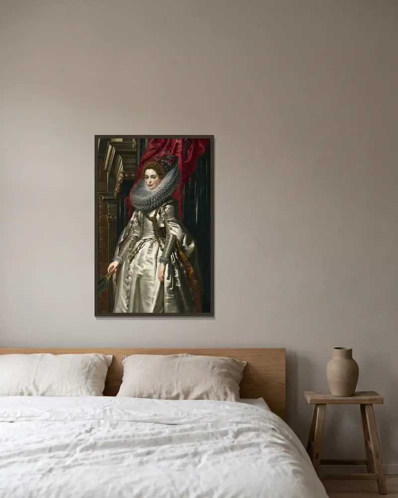 Marchesa Brigida Spinola Doria av Peter Paul Rubens inramad på en vägg