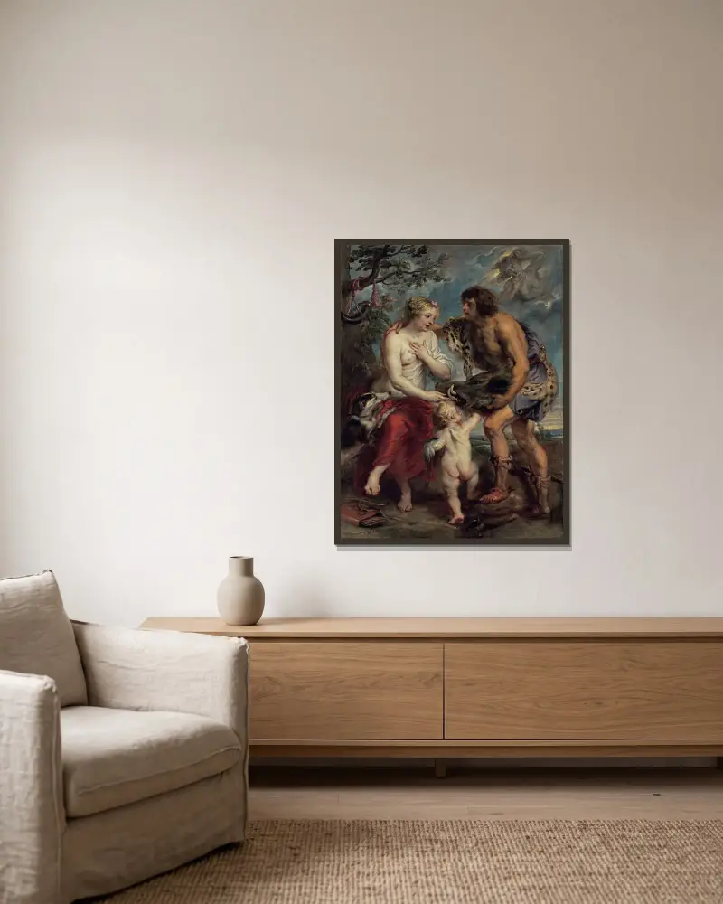 Meleager and Atalante av Peter Paul Rubens inramad på en vägg