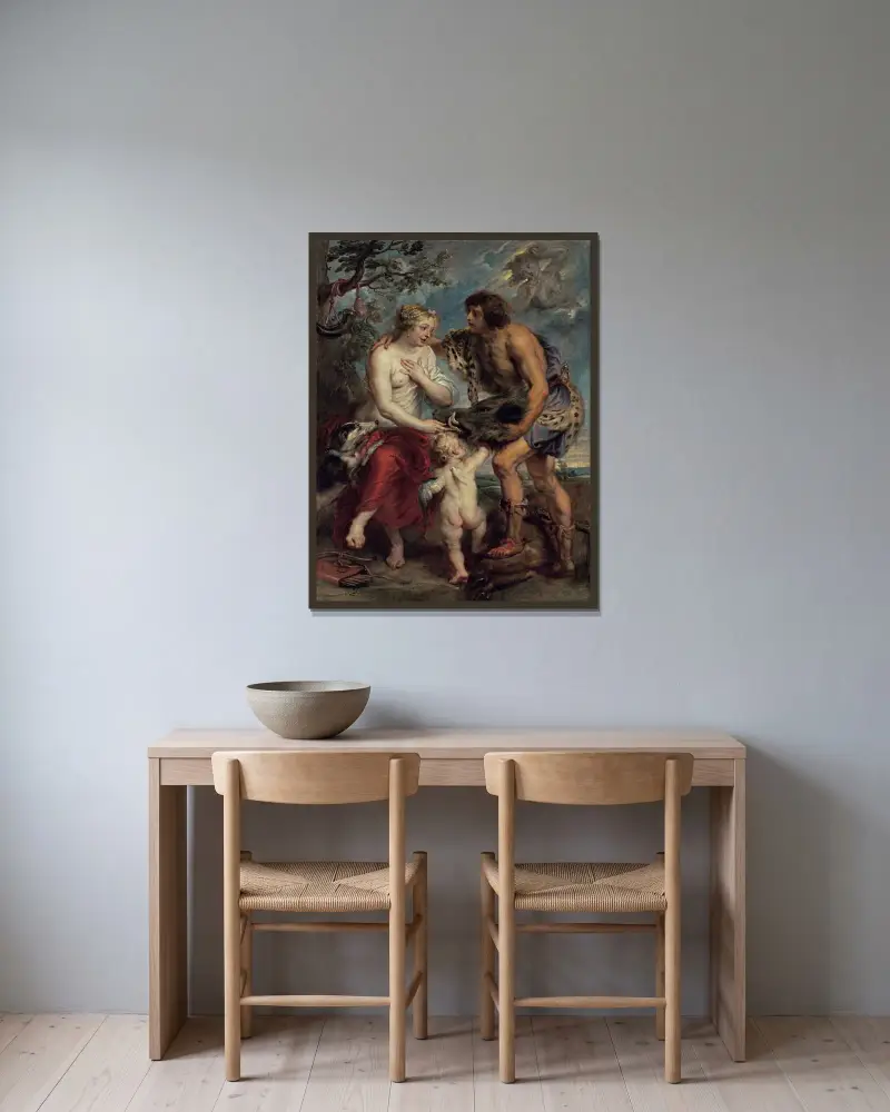 Meleager and Atalante av Peter Paul Rubens inramad på en vägg