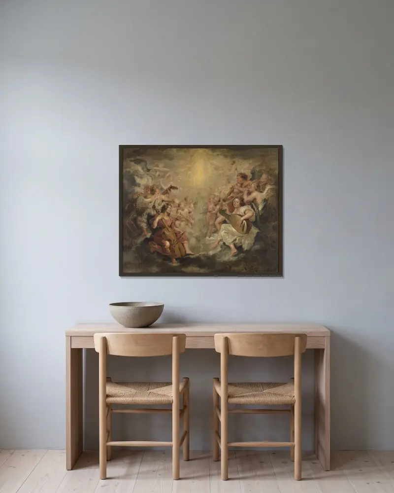 Musizierende Engel von Peter Paul Rubens gerahmt an einer Wand